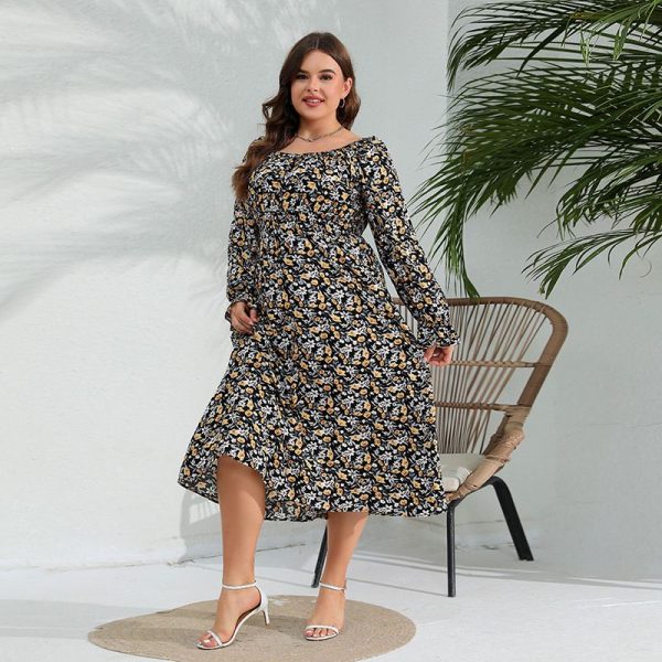 Custom spring new large size lotus leaf sleeve cotton silk dress plus size long skirt 200 pounds can wear D02244