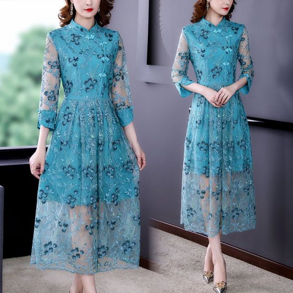 Large size women's high-end embroidered dress new style cheongsam stylish slim temperament dress D02290