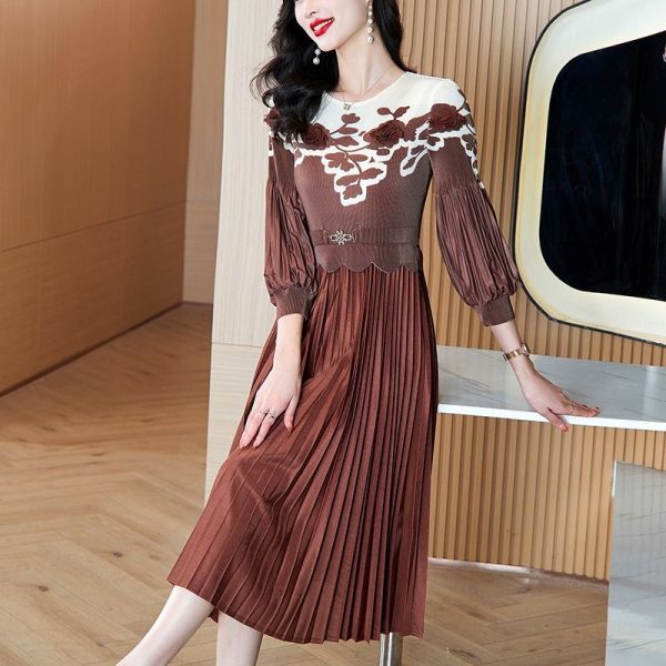 Plus size women's fashion print spring dress temperament 2025 new long dress D02313