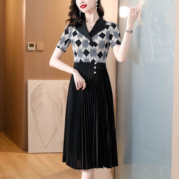 2025 plus size women's dress summer temperament ladies high-end suit collar long dress D02314