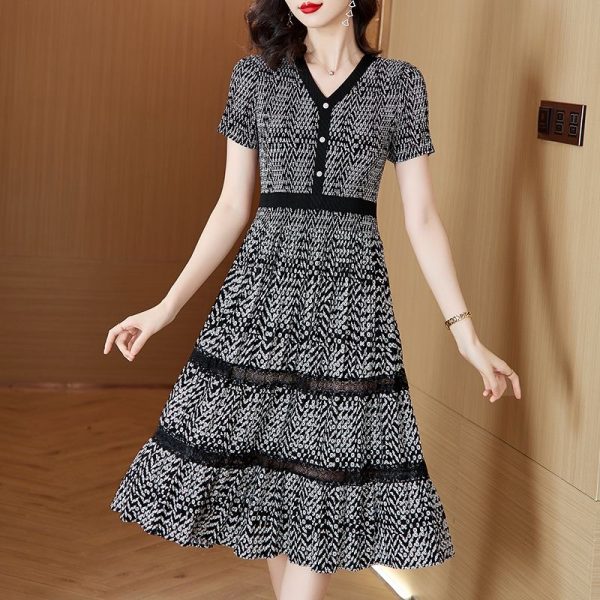 Large size women's clothing new high-end summer luxury ladies 2025 mid-length skirt D02325