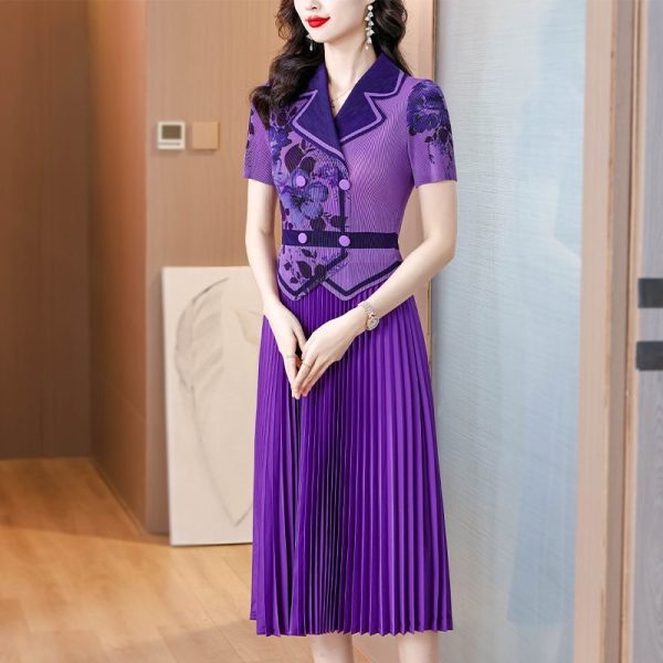 2025 plus size women's new summer suit collar short sleeves high-end temperament waist long skirt D02332