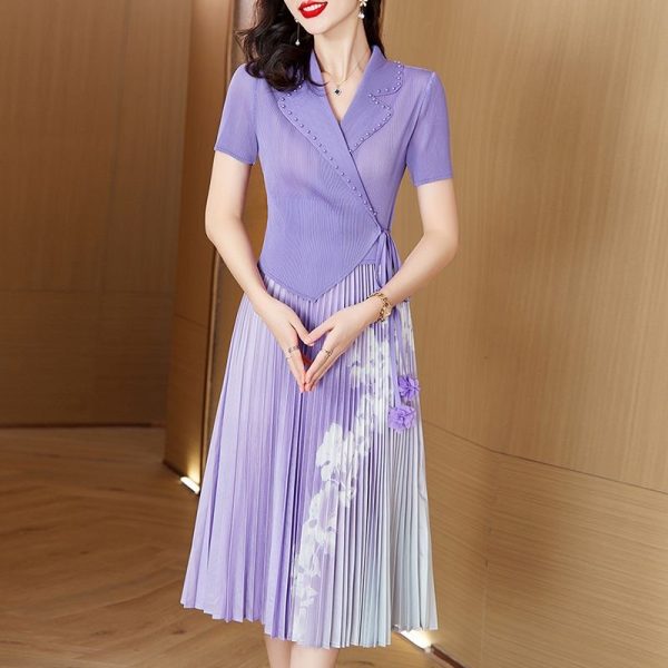 Large size women's noble short-sleeved dress 2025 new summer fashion temperament medium and long skirt D02337