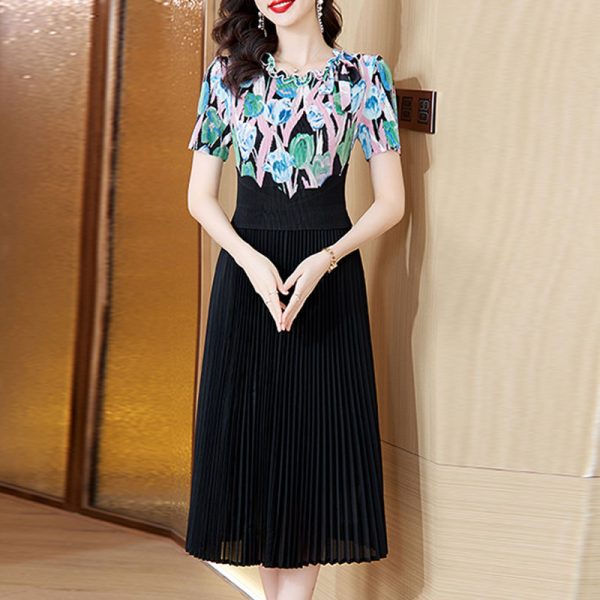 Large size women's noble patchwork dress 2025 new summer large size slim medium long skirt D02341