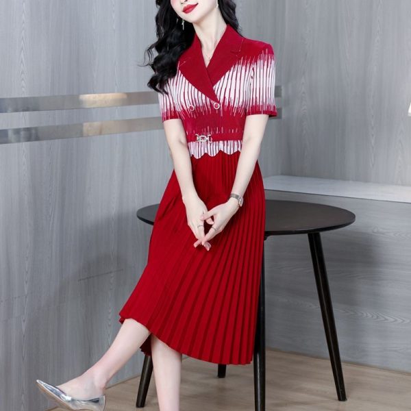 Large size women's high-end dress 2025 new summer short-sleeved fashionable medium-length skirt D02343