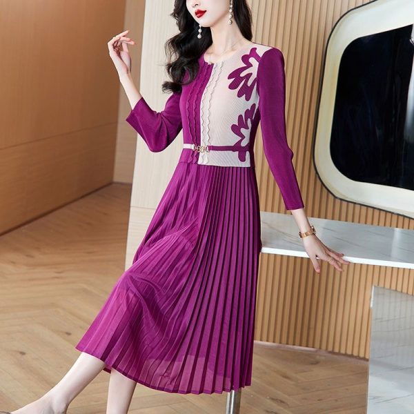 Plus size women's clothing 2025 fashion long-sleeved spring dress new style temperament slim mid-length skirt D02352