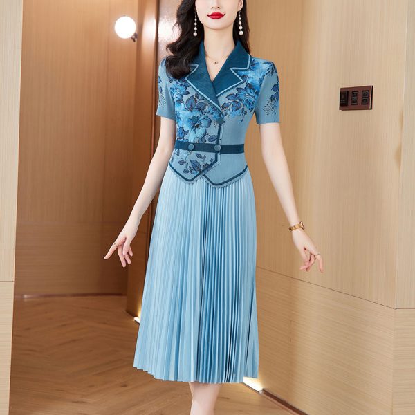 Large size women's dress 2025 summer new style suit collar high-end temperament waist slimming medium and long skirt D02359