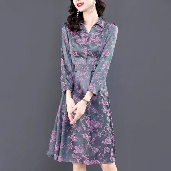 Large size women's fashion long-sleeved dress 2025 new spring style slim medium-length skirt D02363