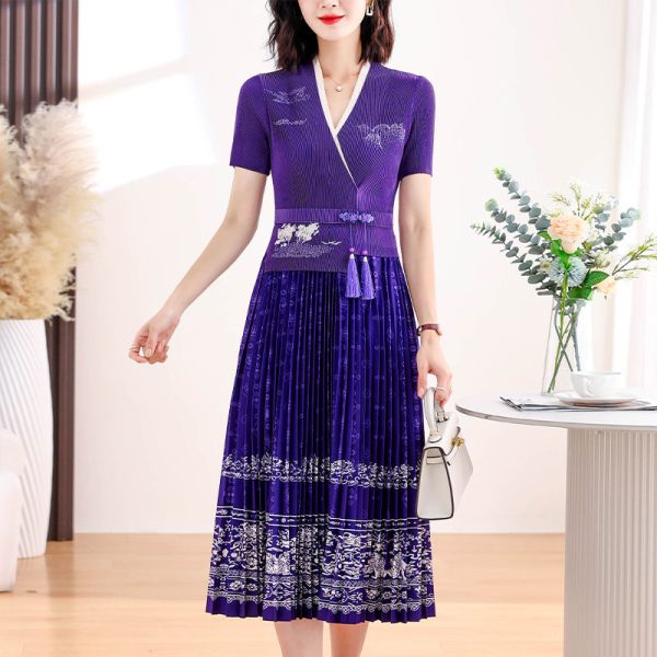 Fashion new Chinese dress 2025 summer new style waist slimming temperament medium long skirt D02365