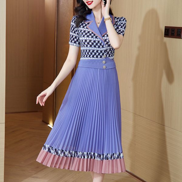 Large size women's clothing 2025 summer suit collar high-end temperament waist slimming medium and long skirt D02368
