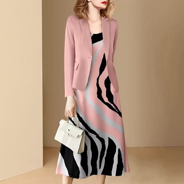 2025 plus size women's clothing high-end autumn new temperament pink suit dress medium long skirt D02369