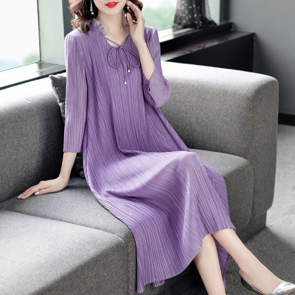 2025 plus size women's clothing fashionable lotus leaf collar summer dress slim medium long skirt D02376