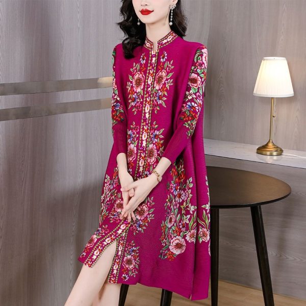 2025 plus size women's loose retro slim fashion print dress mid-length skirt D02378