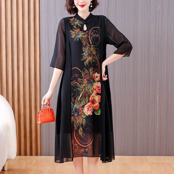 Large size women's clothing 2025 new noble summer loose short-sleeved medium-length skirt D02380
