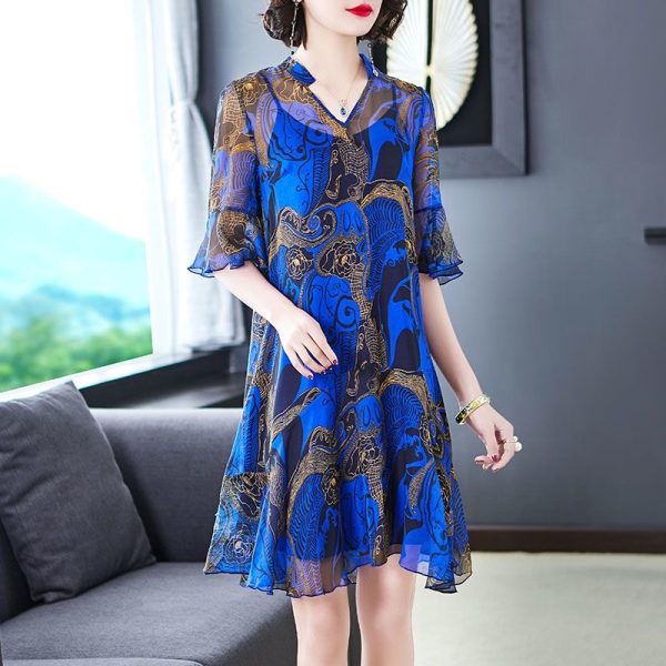 2025 plus size women's summer new loose slim print medium long skirt D02381