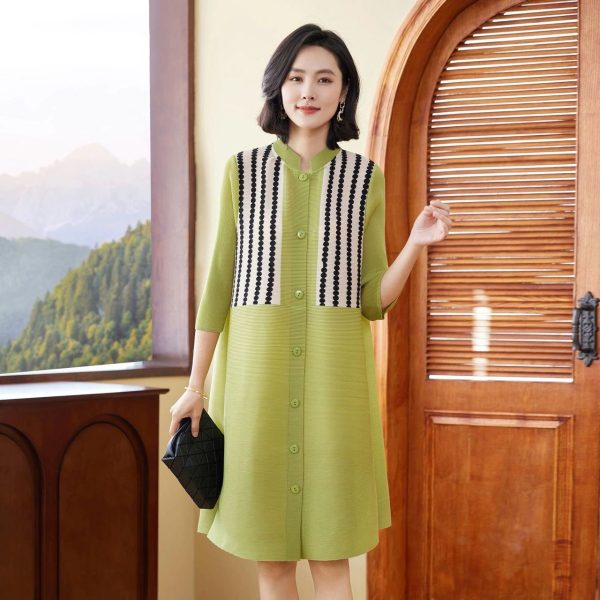 2025 plus size women's new fashion splicing striped print temperament dress medium length skirt D02384