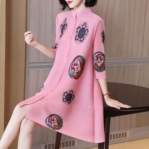 2025 Western retro printed dress high-end new large size women's clothing medium length wide skirt D02392